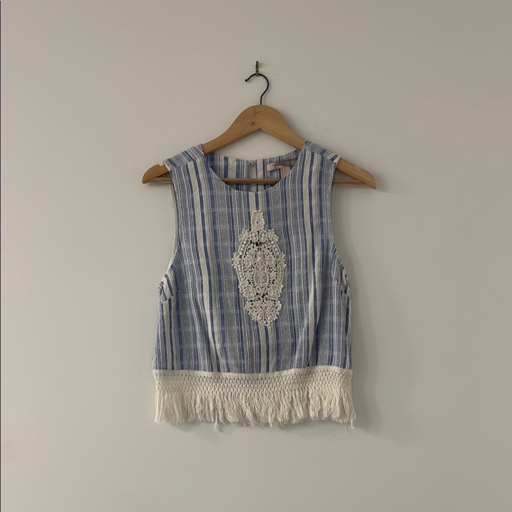 Forever 21 Blue and White Embellished Crop Tank Top